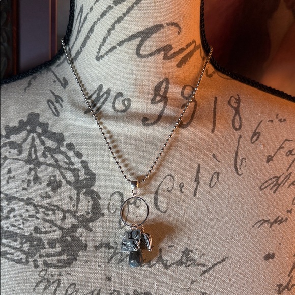 Silver horse, horseshoe,heart & labradorite Charm Necklace - Picture 4 of 8